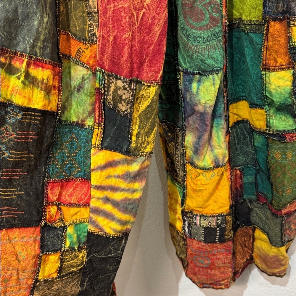 Handmade Bohemian Multi Color Wide-Leg Patchwork Cotton Jumpsuit size Medium - Picture 10 of 11